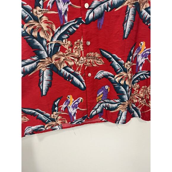 90s Retro Vacation Camp Shirt L Resort Tropical Preppy Beach Parrot Palm Art - Picture 6 of 12